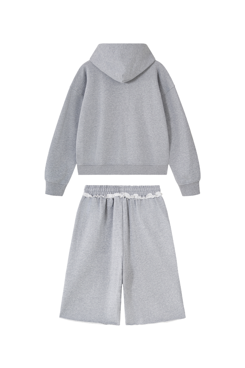 Women's Loose American Casual Zip Hoodie  Mid Shorts Set