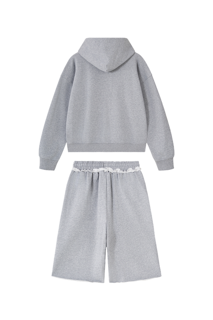 Women's Loose American Casual Zip Hoodie  Mid Shorts Set