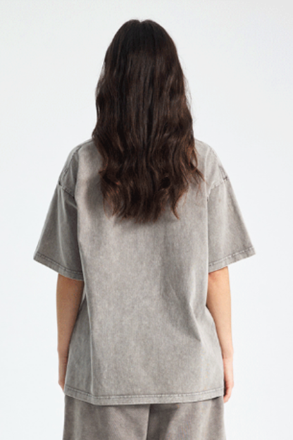 Women's Cotton Streetwear Wax-Dyed Washed Distressed T-shirt