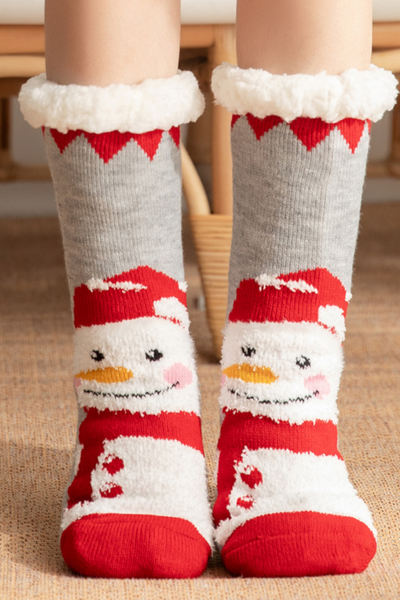Women Winter Christmas Fleece Cuff Non Slip Slipper Socks
