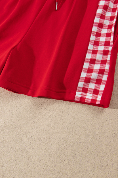 Women Winter Christmas Gingham Half Zip Top Shorts Set