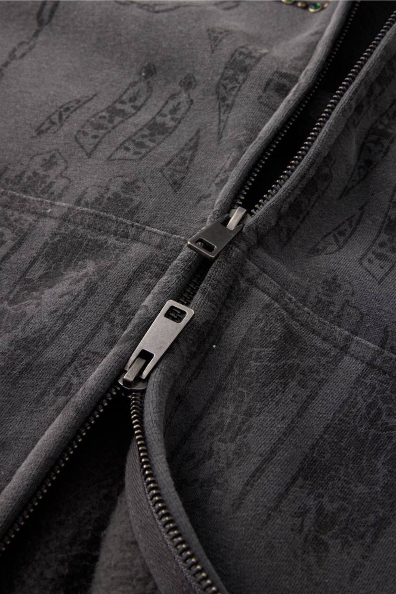 Men Fall Clothing Rhinestone Washed Boxy Zip Hoodie