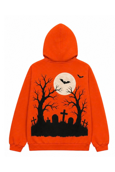 Unisex Fall Clothing Halloween Pumpkin Bat Zip Hoodie