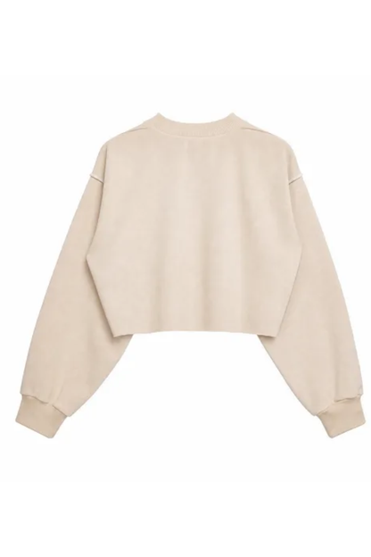 Women Spring Raw Hem Exposed Seam Cropped Sweatshirt