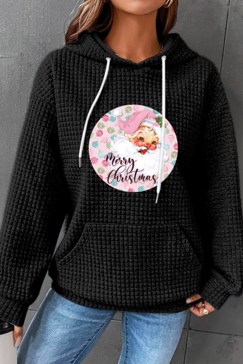 Women Winter Christmas Santa Waffle Knit Pullover Hoodie