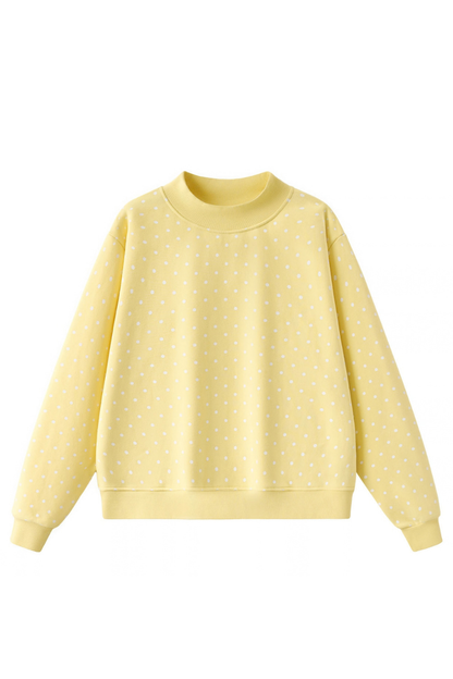 Women's Cozy Fleece Mock Neck Polka Dot Sweatshirt