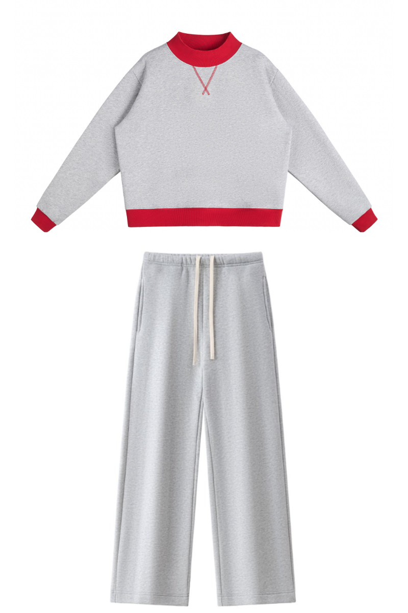 Women Fall Mock Neck Sweatshirt Wide Leg Pants Set