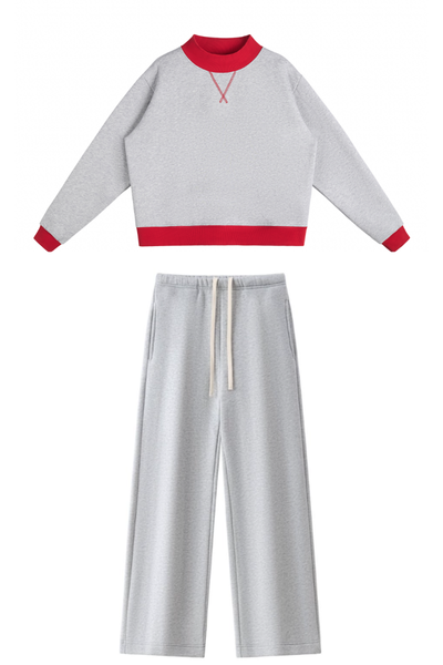 Women Fall Clothing Mock Neck Sweatshirt Wide Leg Pants Set