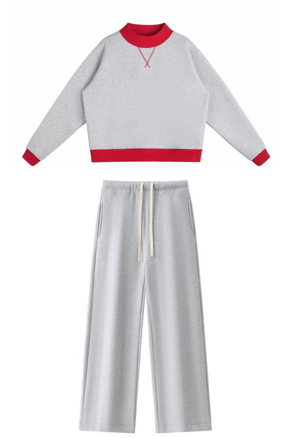 Women Fall Mock Neck Sweatshirt Wide Leg Pants Set