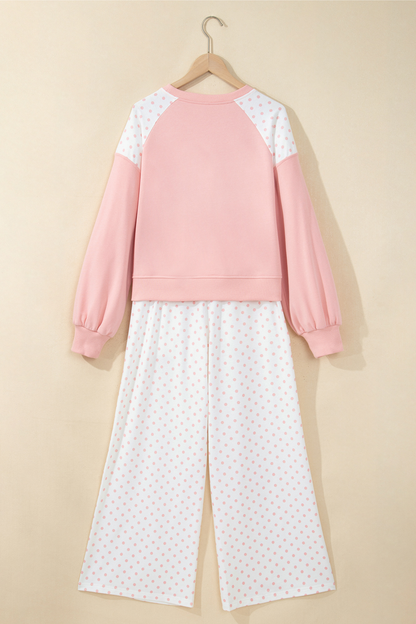 Women's Fall Polka Dot Colorblock Drawstring 2 Piece Set