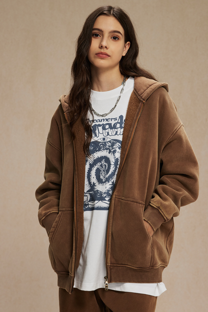 Women's Streetwear Wax-Dyed Vintage Solid Hooded Jacket