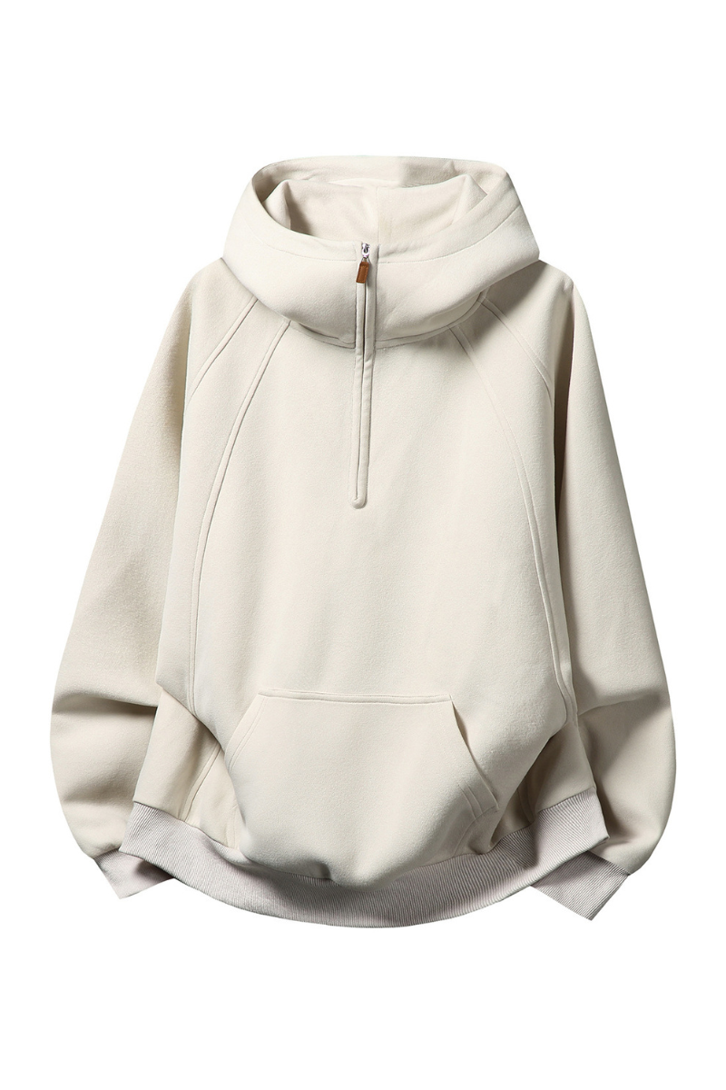 Men Fall 3D Paneled Half Zip High Collar Hoodie