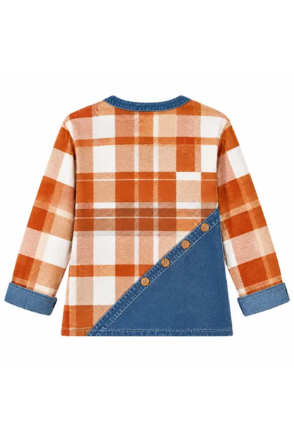 Women Fall Clothing Denim Plaid Patchwork Sweatshirt
