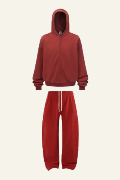 Men's Set:Fleece-lined Zipper Jacket & Curved-blade Pants
