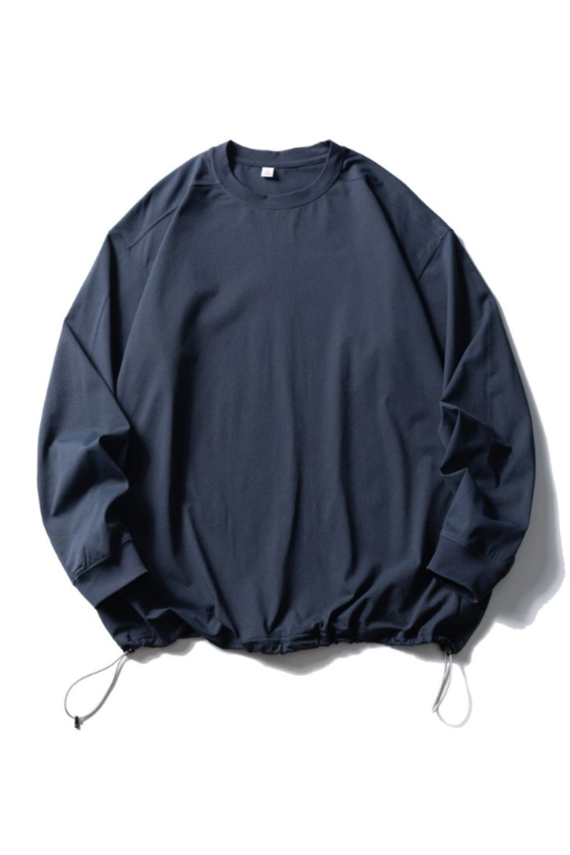 Men's Spring Drawstring-Hem Relaxed Long-Sleeve T-Shirt