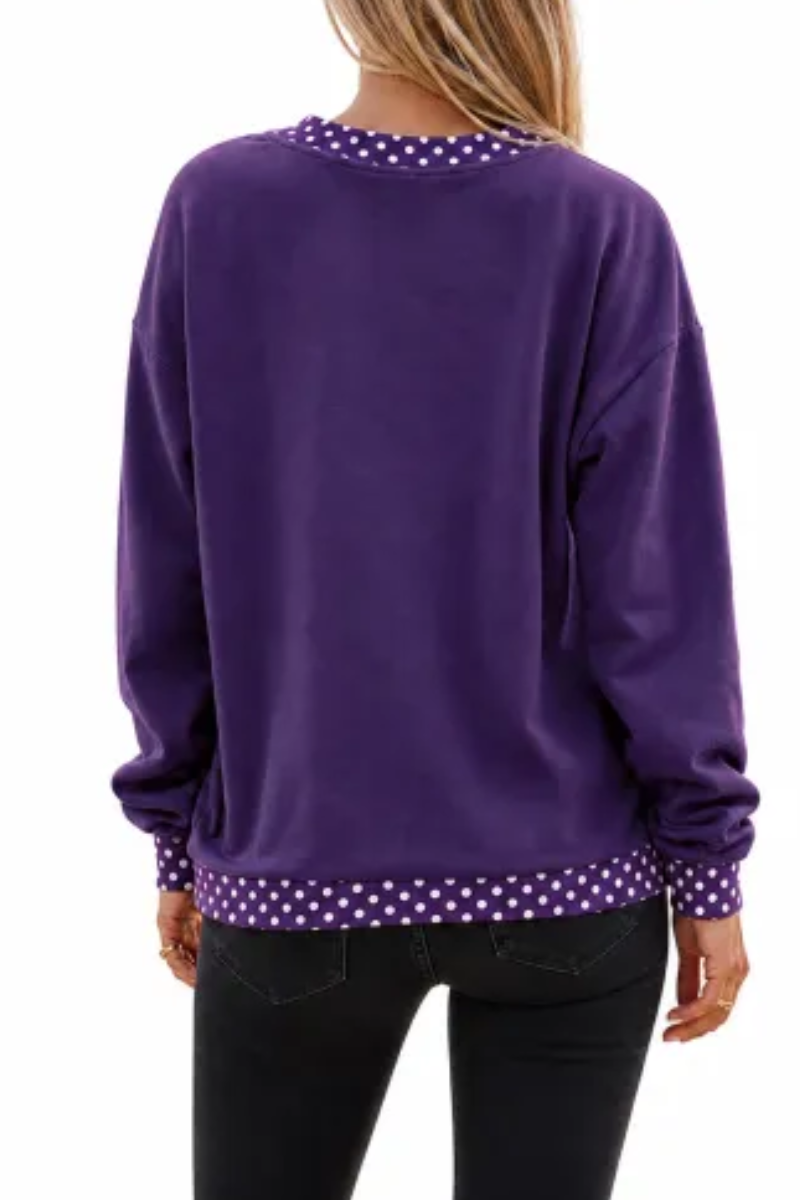 Women Fall Polka Dot Contrast Mock Neck Sweatshirt
