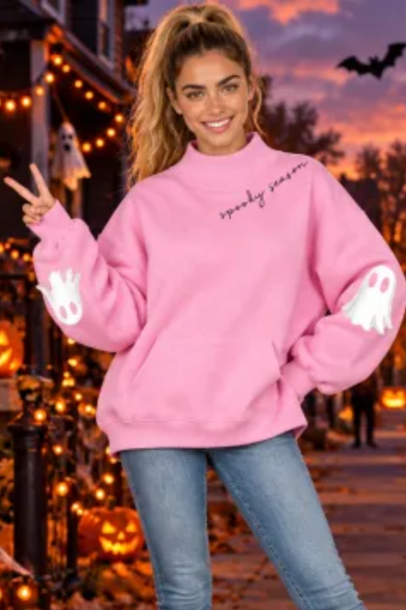 Women Fall Clothing Halloween Ghost Mock Neck Sweatshirt