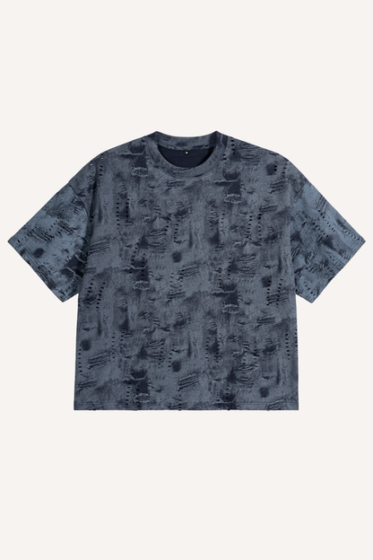 Unisex 260g Distressed Denim Hole Texture Boxy Tee