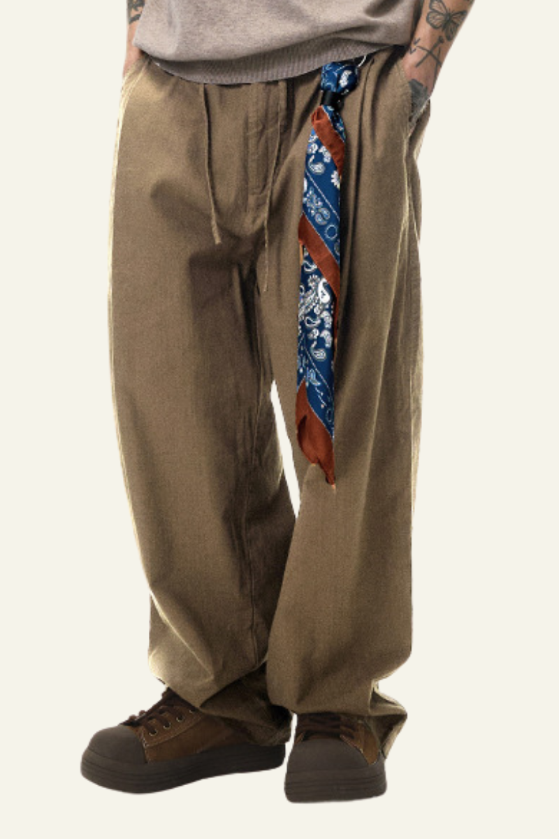 Men's Cotton Vintage Drawstring Wide Leg Pants