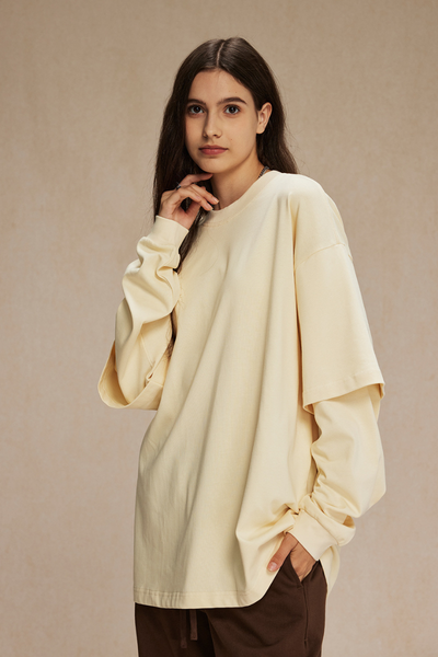 Women's Cotton Patchwork Faux Two-Piece Sweatshirt