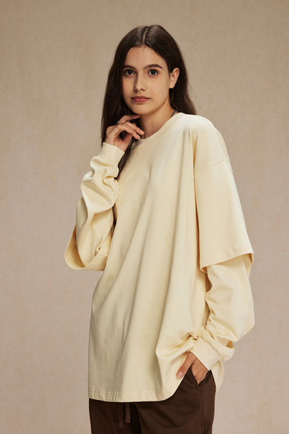 Women's Cotton Patchwork Faux Two-Piece Sweatshirt