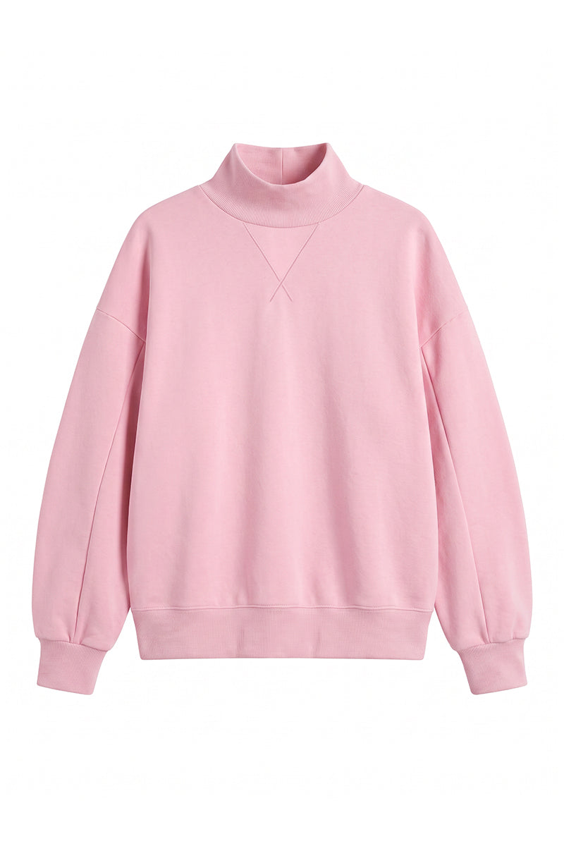 Unisex Fall Solid Fleece Loose Mock Neck Sweatshirt