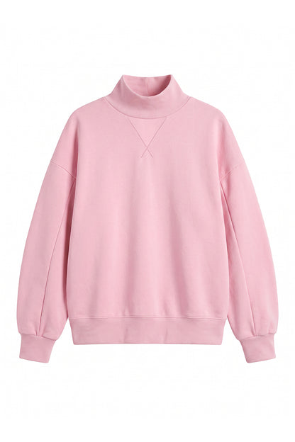 Unisex Fall Solid Fleece Loose Mock Neck Sweatshirt