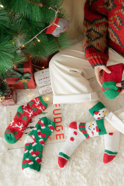 Women's Christmas Coral Fleece Santa Elk Tree Mid Calf Socks