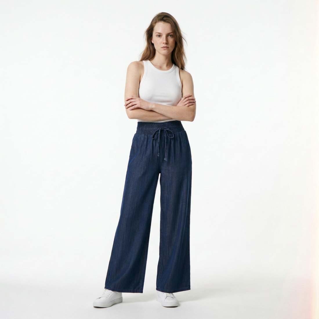 Women's High Waist Drawstring Wide Leg Jeans