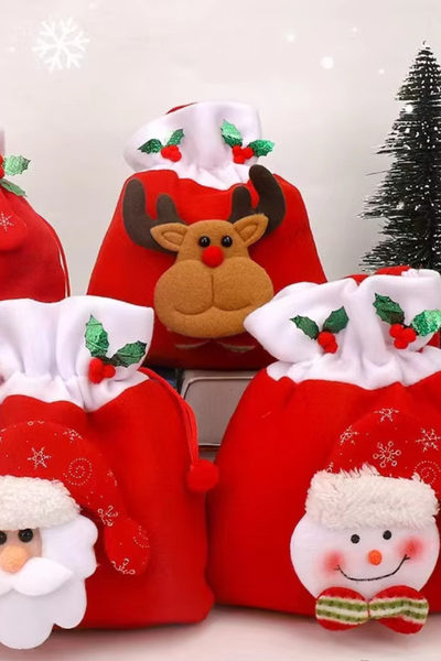 Christmas Fleece Drawstring Gift Santa Snowman Handbag