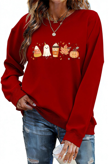 Women Fall Halloween Ghost Pumpkin Graphic Sweatshirt
