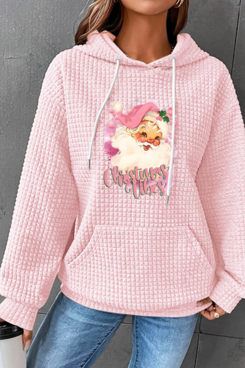 Women Winter Christmas Santa Waffle Knit Pullover Hoodie