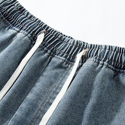 Men's Summer Light Wash Multi-Pocket Cargo Denim Shorts