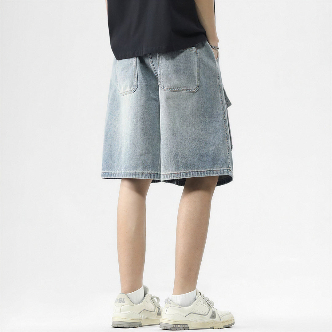 Men's Summer Light Wash Multi-Pocket Cargo Denim Shorts