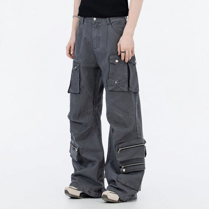 Men's Spring Multi-Pocket Tech Cargo Wide-Leg Pants