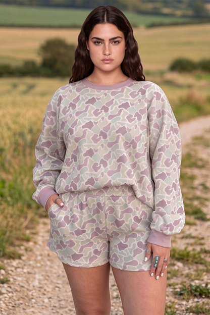 Women's Fall Camo Print 2 Piece Outfit Plus Size Casual Set