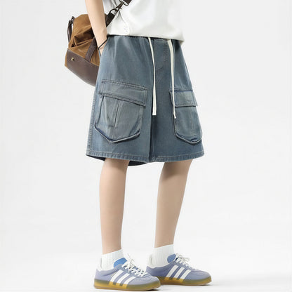 Men's Summer Light Wash Multi-Pocket Cargo Denim Shorts