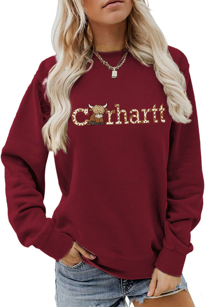 Women Winter Christmas Highland Cow Graphic Sweatshirt