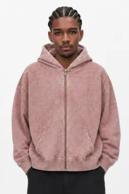 Men Fall Washed Vintage Oversized Zip Up Hoodie