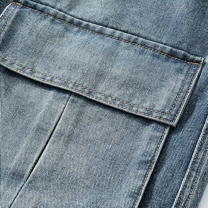 Men's Summer Light Wash Multi-Pocket Cargo Denim Shorts
