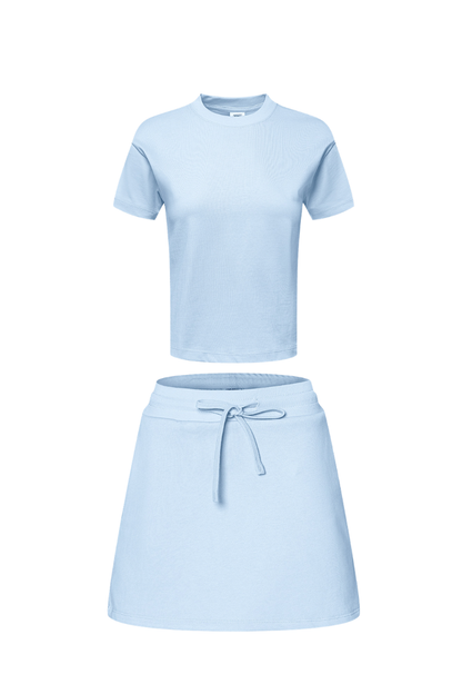 Women's Summer Short Sleeve A-Line Skirt Set - Solid Campus