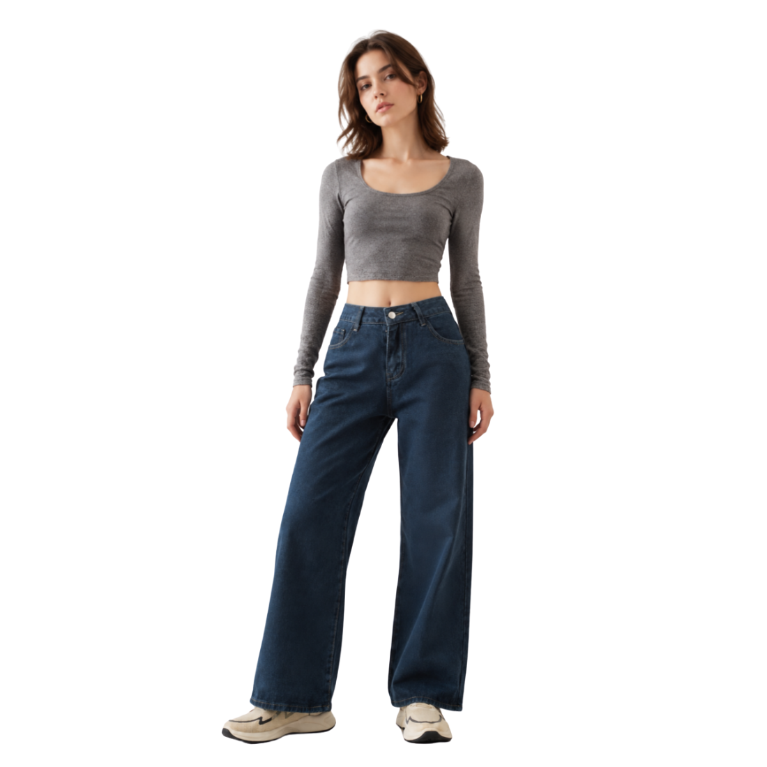 Women's High Waist Relaxed Straight Wide Leg Jeans