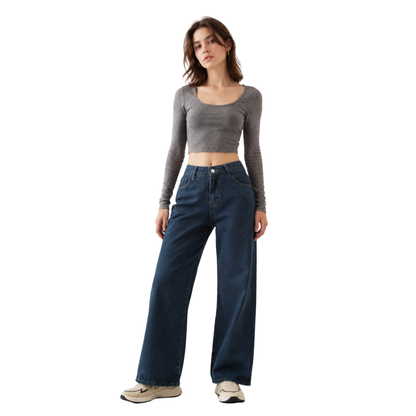 Women's High Waist Relaxed Straight Wide Leg Jeans