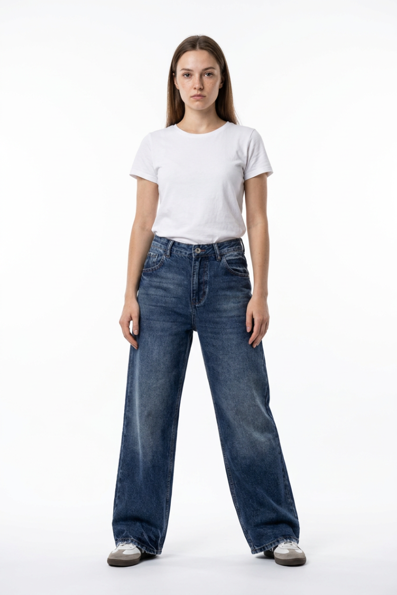 Women's Vintage Wash High Waist Straight Leg Jeans