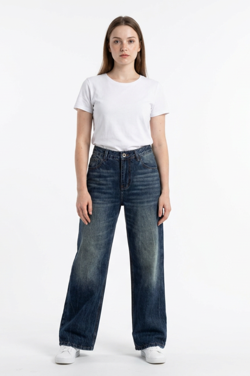 Women's Classic Blue Wash High Waist Straight Leg Jeans