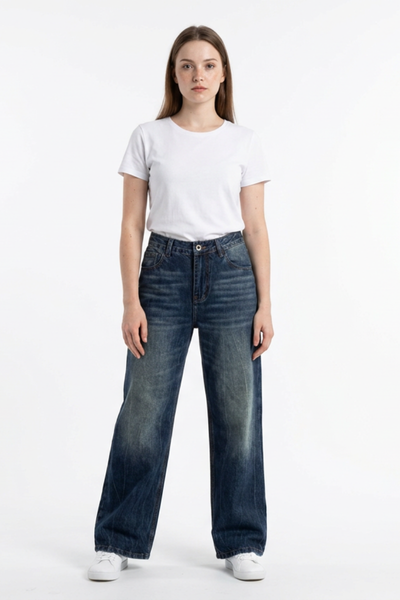 Women's Classic Blue Wash High Waist Straight Leg Jeans