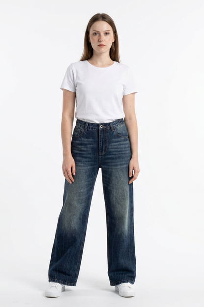 Women's Classic Blue Wash High Waist Straight Leg Jeans