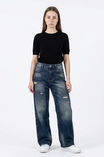 Women's Distressed High Waist Wide Leg Jeans