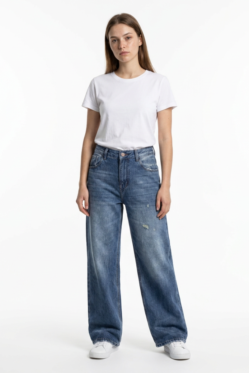 Women's Distressed High Waist Wide Leg Jeans