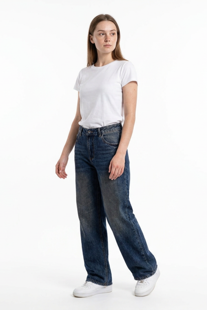 Women's Distressed Wash High Waist Straight Leg Jeans